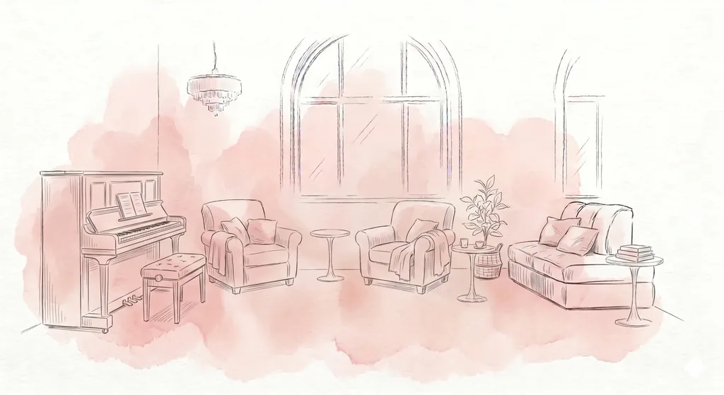 Ilustración artesanal de un espacio privado y discreto, reflejando el protocolo de estándares de AARKVOSS